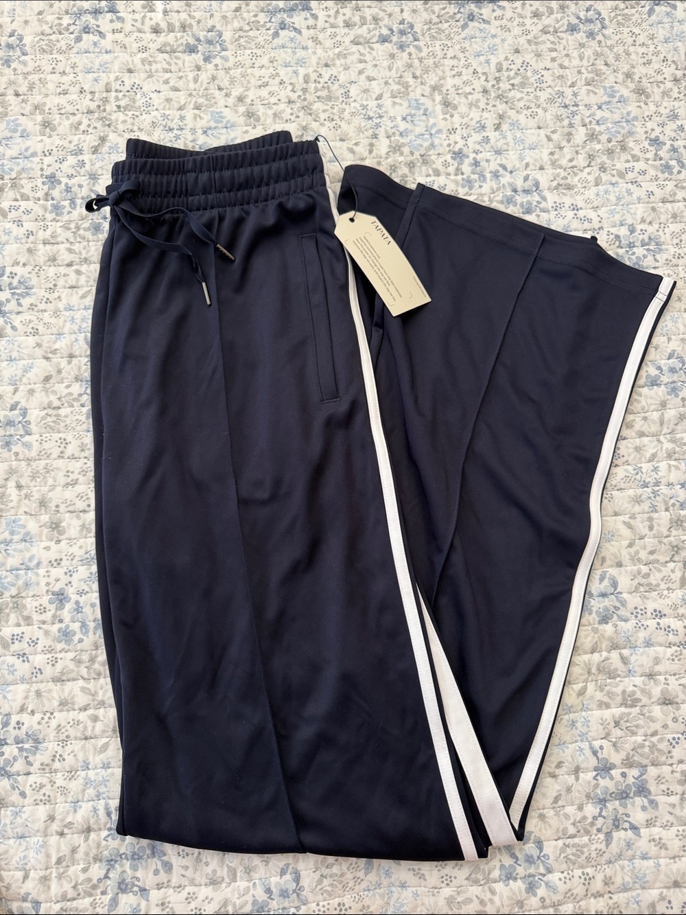 Tall Navy Track Pants with White Side Stripe